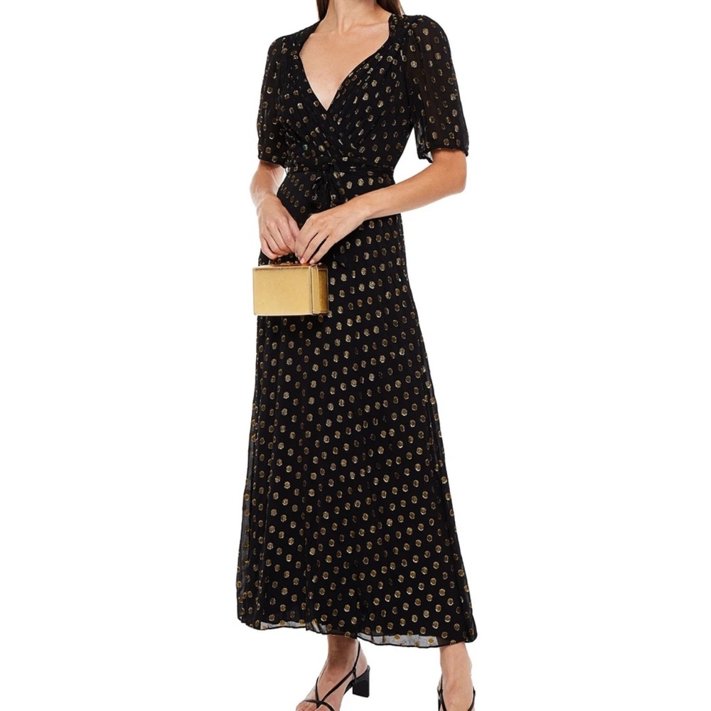 ANTIK BATIK #frenchgirl
Dova wrap-effect metallic fil coupé chiffon maxi dress
